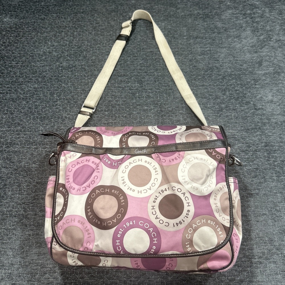 Coach Signature Snaphead F18377 Pink Multifunction Diaper Baby Messenger Bag Pad